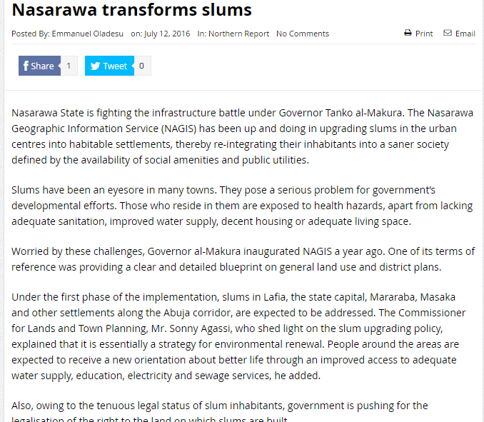 Nasarawa transforms slums